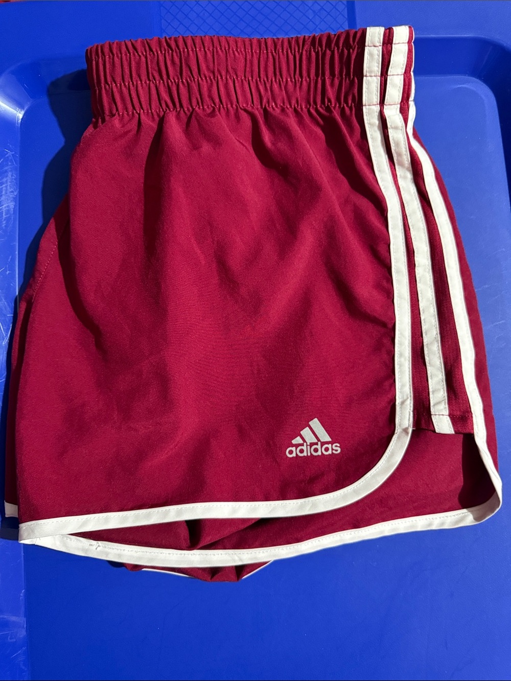 adidas Women's Maroon Athletic Shorts with White Stripes